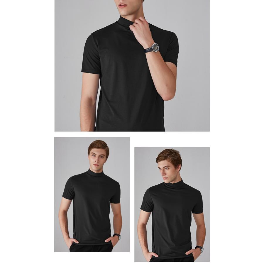 Tシャツ モックネック ゴルフ 半袖 メンズ ハイネックTシャツ