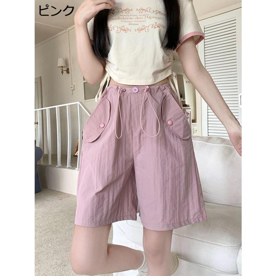ショートパンツ レディース 夏 ハイウエスト カーゴパンツ ワイド