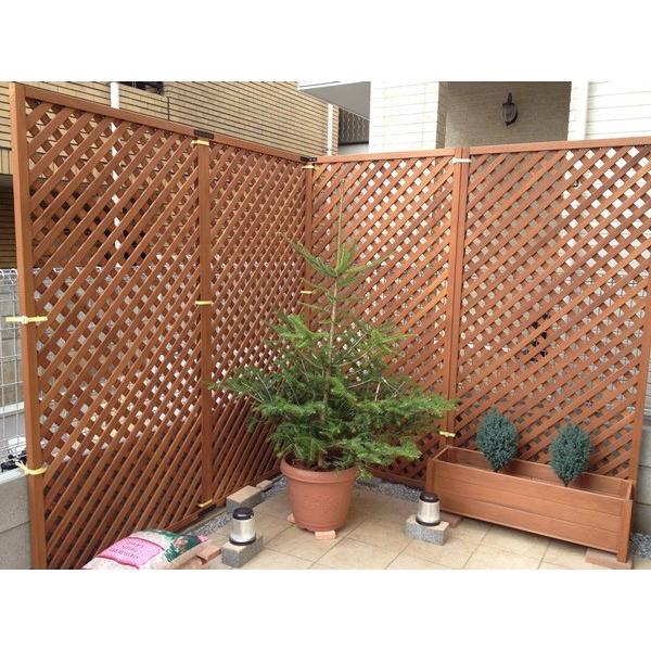 プランター付き 特注ラティスフェンス匠 目隠し ななめ格子 チーク色