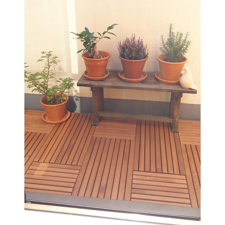 ウッドデッキマット（ベランダすのこ）天然木 ウッドデッキ匠 すのこデッキ 30cm×60cm×厚み4cm 6枚セット チーク色