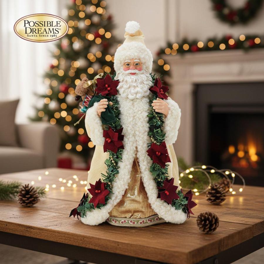 Old World Poinsettia Santa 26.7cm | サンタ サンタクロース 人形 置物 フィギュア クリスマス ホリデー Poss | 