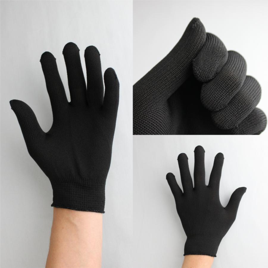 インナー手袋 インナーグローブ 薄手 手の肌着 のびピタ 手袋 3双 黒