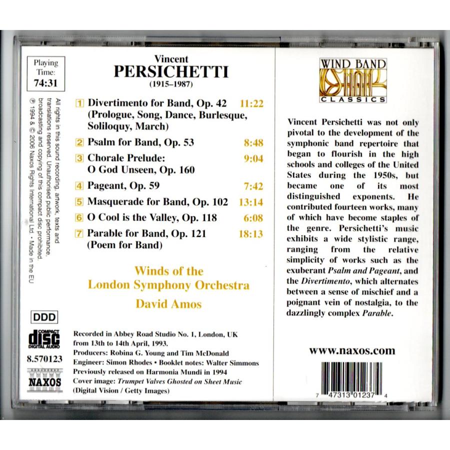 送料無料 吹奏楽CD NAXOS ヴィンセント・パーシケッティ作品集