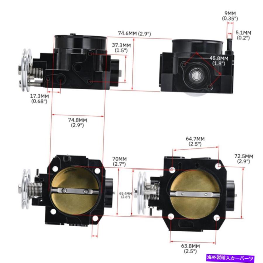 Throttle Body Acura Honda DC5 EP3 FG FA K-SERIES K20とり交わすの目的のスロットルボディブラックの70粍雄螺旋 70MM Bolt On Throttle Body Black Fo