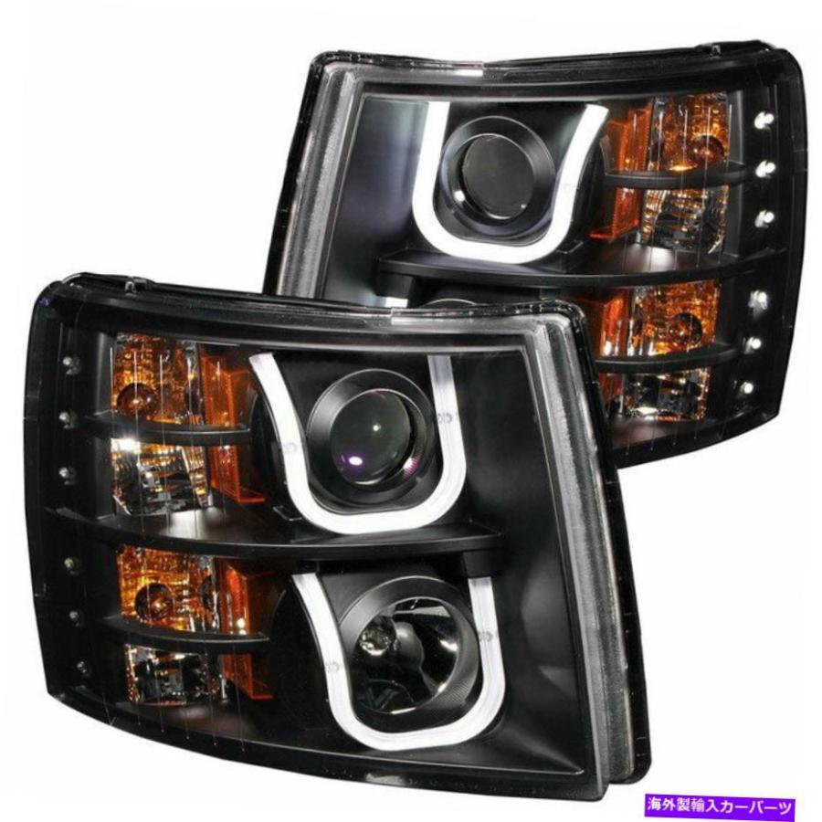 USヘッドライト Anzo USAプロジェクターヘッドライトブラックW / U-BAR用シボレーSilverado 2007-2014 Anzo USA Projector Headlights Black w/ U-Bar