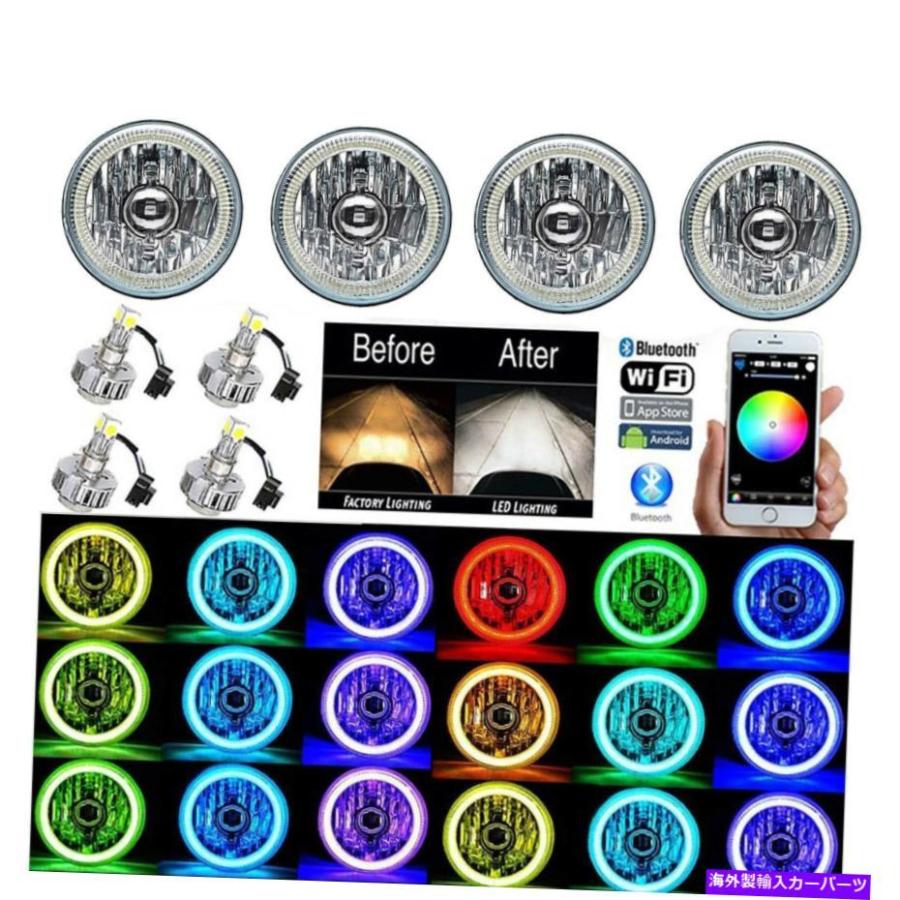 USヘッドライト 5-3 / 4 Bluetooth携帯電話SMD色変更Halo Angel Eye LED 6Kヘッドライトセット 5-3/4 Bluetooth Cell Phone SMD Color Change Halo An