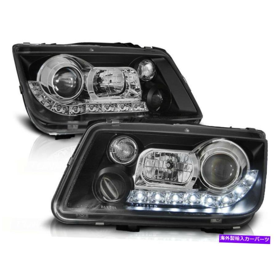 半額商品 USヘッドライト ブラックカラー仕上げヘッドライトVWボラ1J 98 - 05のためのLED DRLが付いているセット Black color finish headlight set with LED D