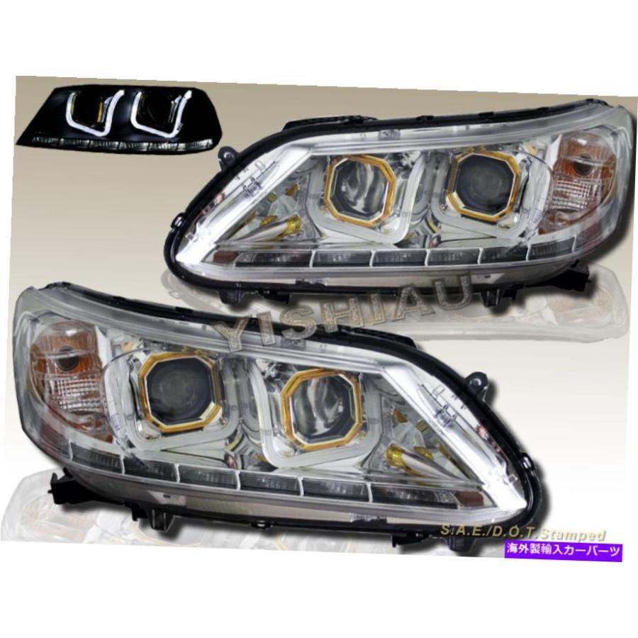 USヘッドライト フィット13 14ホンダアコード4DRセダンLED U BAR I8スタイルプロジェクターヘッドライトクロム Fit 13 14 Honda Accord 4Dr Sedan LED