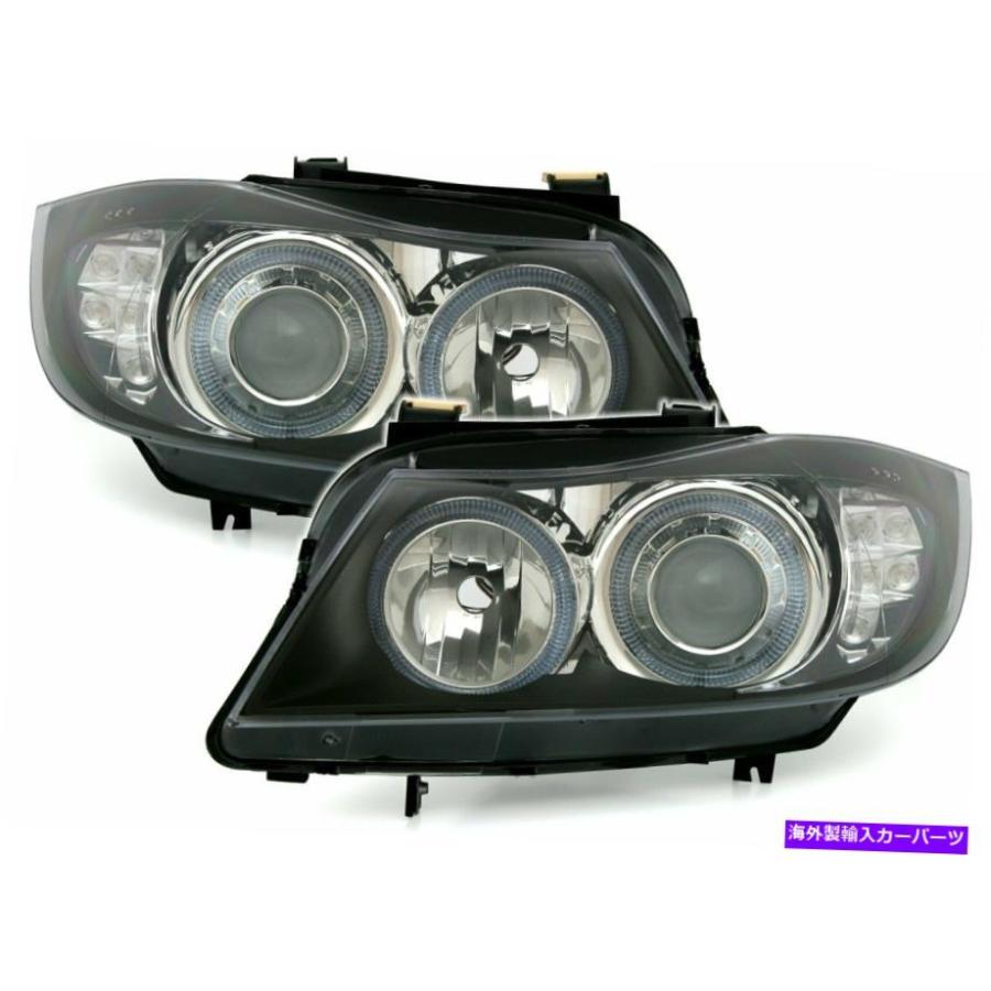 USヘッドライト Frontlykter BMW 3-Serien E90 E91 05-08天使の目SVART