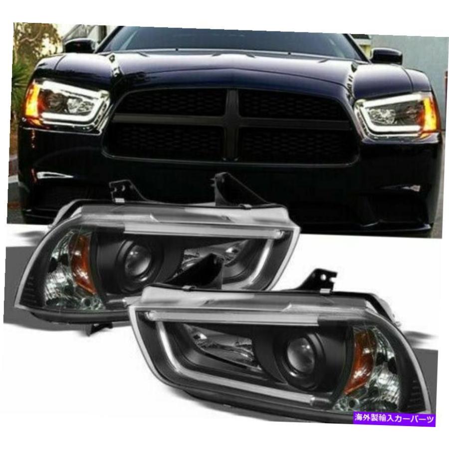 USヘッドライト 20112014 Dodge Charger DRL LEDチューブヘッドライトプロジェクター右+左黒 For 2011