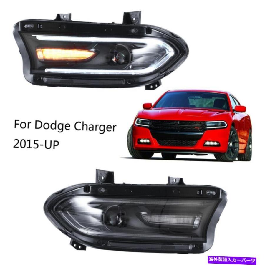 USヘッドライト ブラックハウジングLEDのヘッドライトドッジチャージャーヘッドランプ2015 - アップ Black Housing LED Headlights LED Strip For Dod