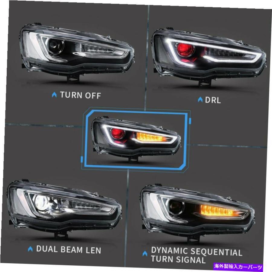 メール便対応！ USヘッドライト 三菱ランサーEVO X 2008-2017アウディスタイルランプのためのLEDプロジェクターヘッドライト LED  Projector Headlights For Mitsubish