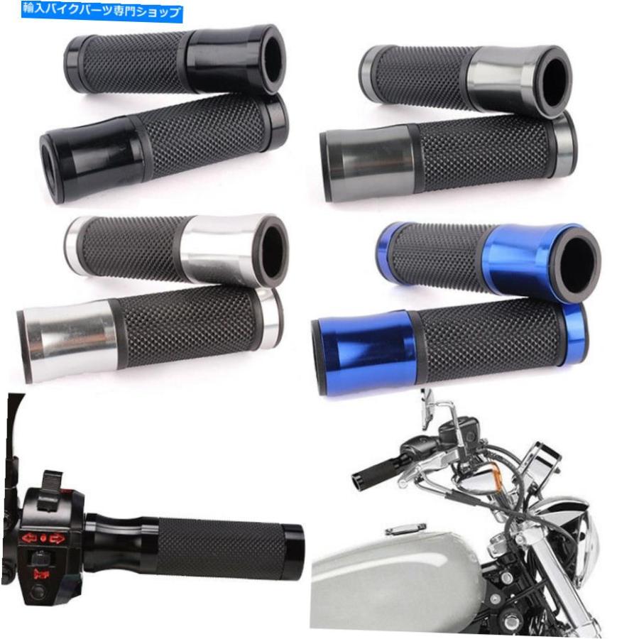 ハンドルグリップ ブラックオートバイ7/8 "バーリサイブミラー+カフェレーサーボバーのためのハンドグリップ Black Motorcycle 7/8" Bar Rearview Mir_1