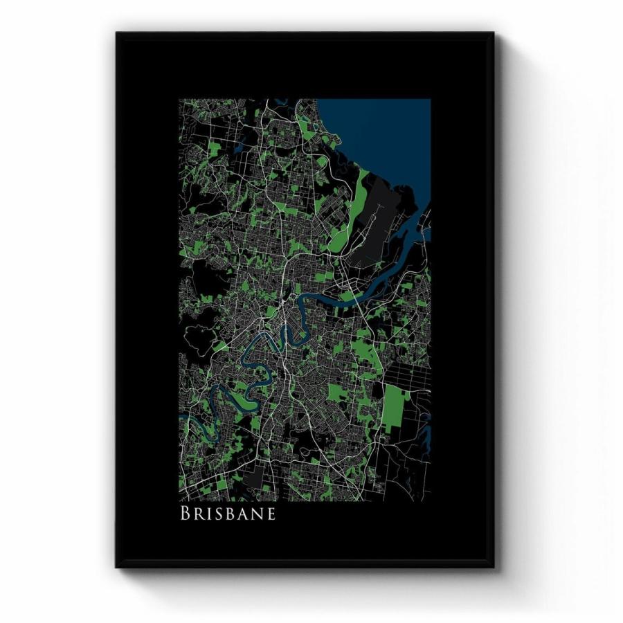 パネルアート Minimal Brisbane Dark Map Wall Art: Print， Canvas or Framed