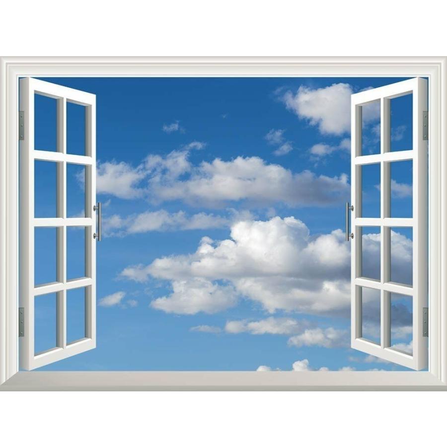 パネルアート Wall Mural-Blue Sky with White Clouds | Creative Window View Home De
