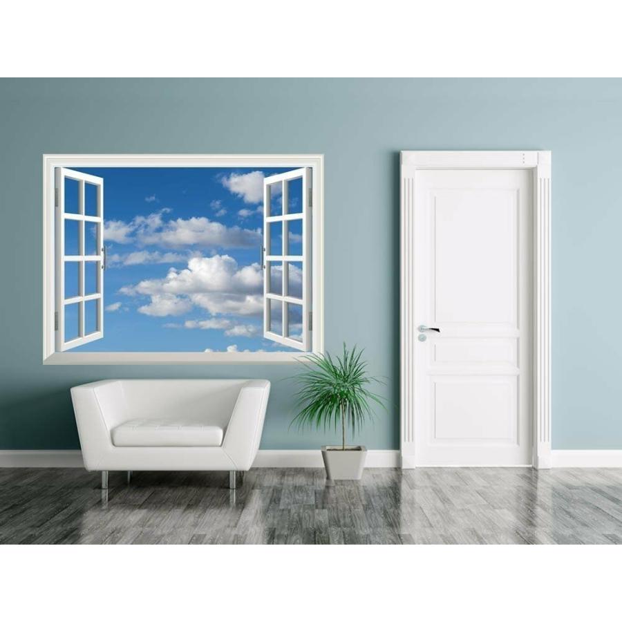 パネルアート Wall Mural-Blue Sky with White Clouds | Creative Window View Home De_1