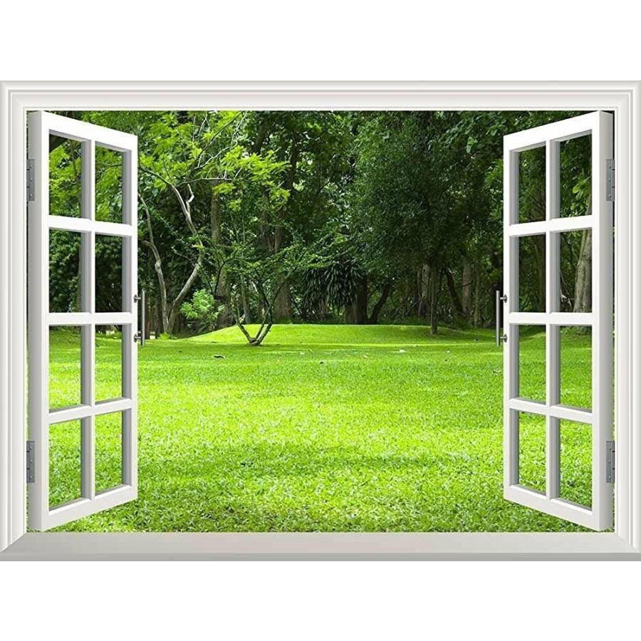 パネルアート Wall Mural-Garden Green Grass | クリエイティブウィンドウビュー壁装飾 - 24 インチx 32 インチ-
