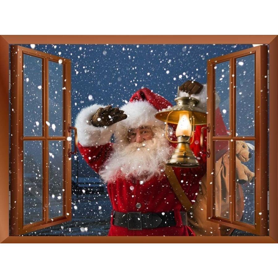 パネルアート クリスマス Eve -36 x 48 の窓の外にウォールムラル