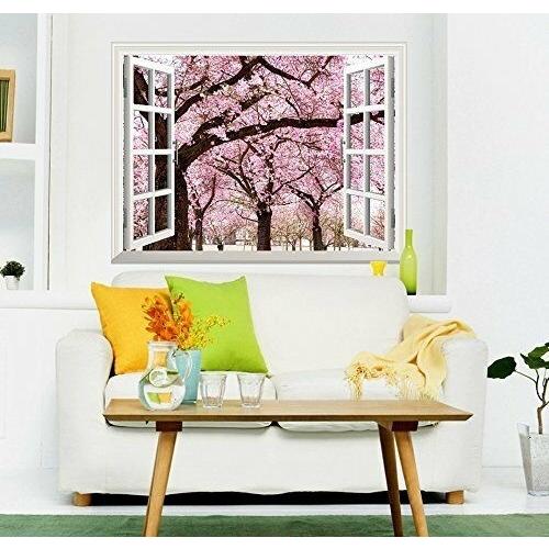 パネルアート 壁の壁-開かれた窓の外の桜の眺め - 36 インチx 48