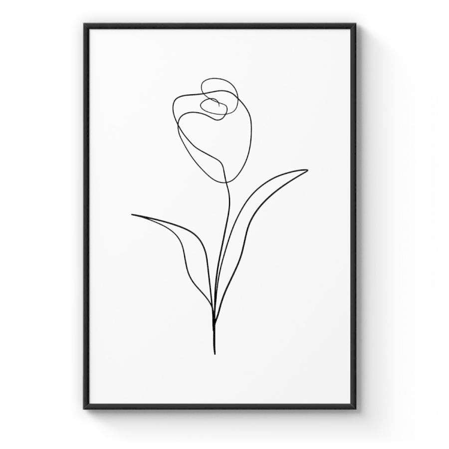 パネルアート Minimal Floral Drawing Flower Abstract Wall Art #26: Print， Canvas o