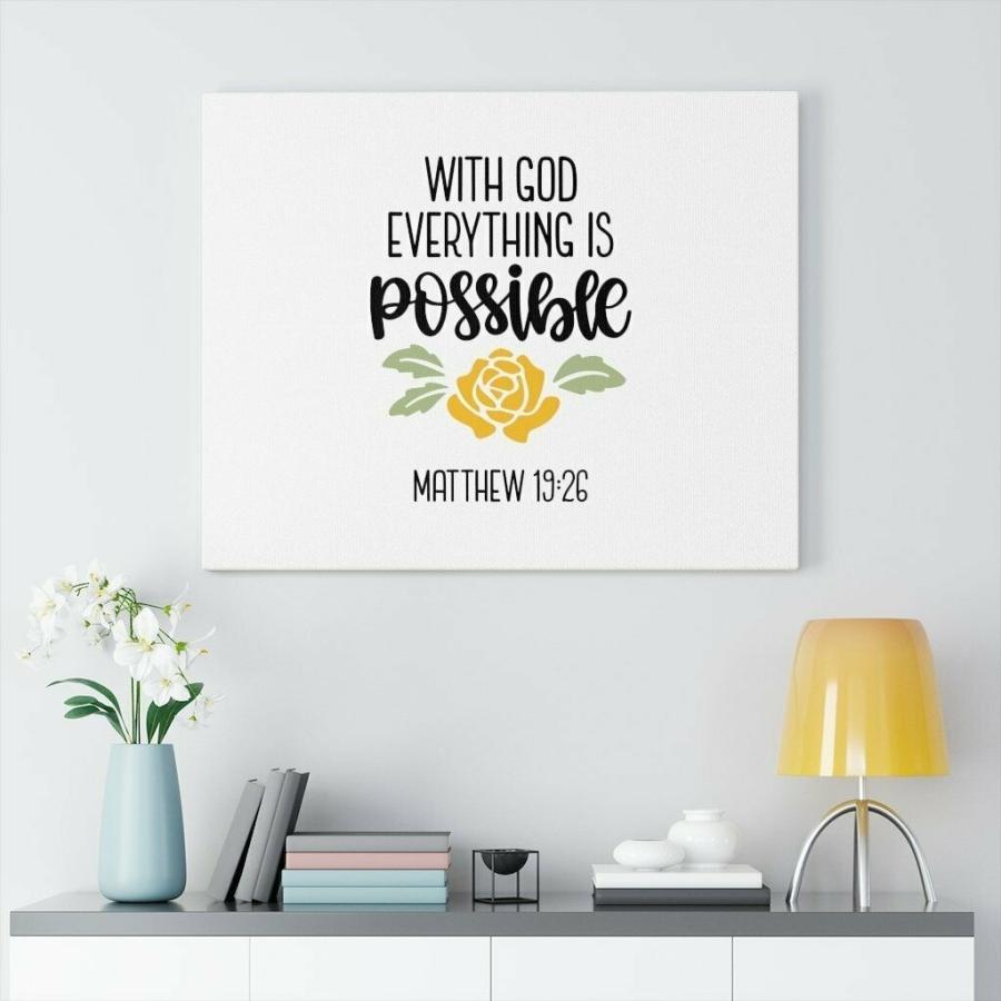 パネルアート Scripture Canvas Possible Matthew 19:26 Christian Wall Art Bible Verの画像