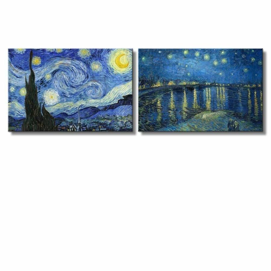 パネルアート Starry Night & Over the Rhone River キャンバスウォールアートプリント - 16 インチx 24 イン