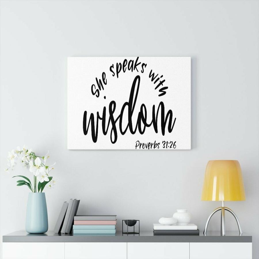 パネルアート 聖書キャンバス語W/Wisdom Proverbs 31:26 クリスチャン ウォール アート バイブル バージョン- show oriの画像