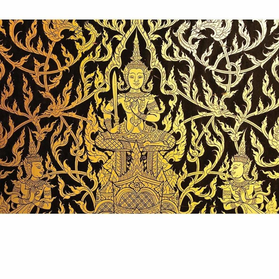 パネルアート ブラック ＆ ゴールド 伝統的なタイ寺院画-壁画 - 66x96