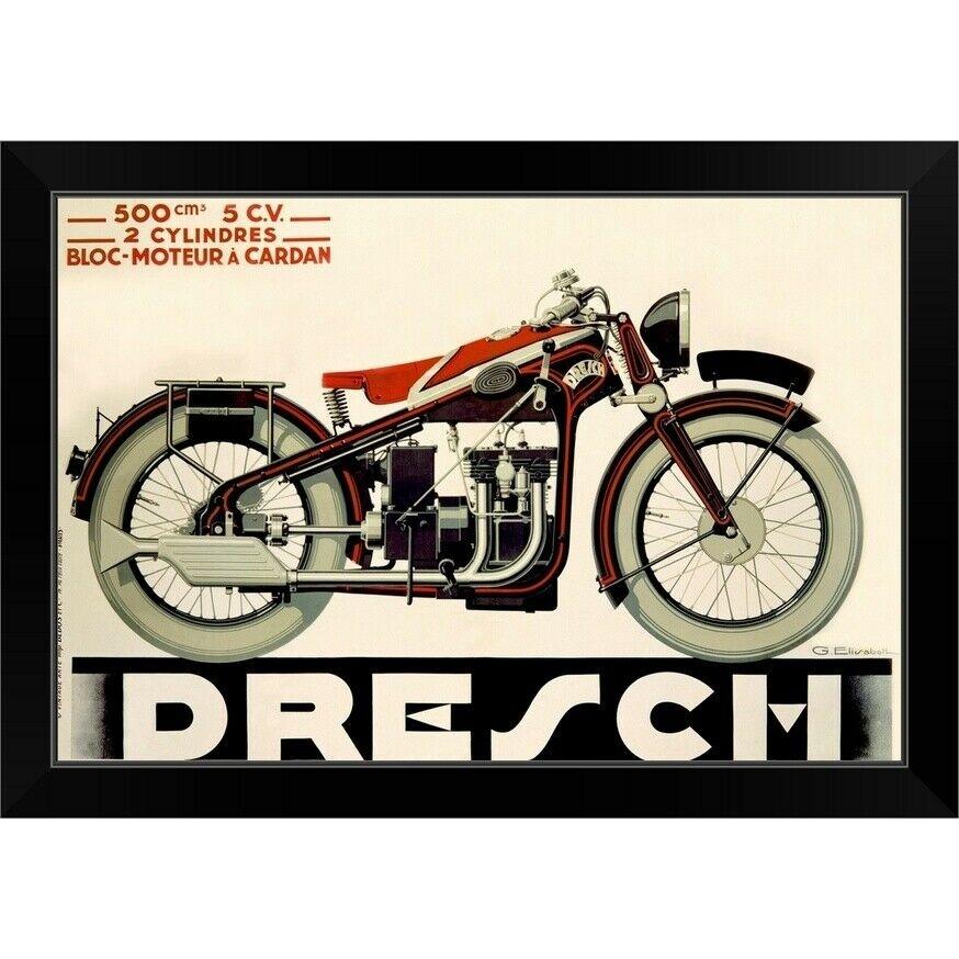 ダイアログボックス工芸 Dresch 、 500 CC 自動二輪車 、 1935 、 ヴィンテージブラックフレームウォールアートプリント 、 自動二輪車- sh ファブリックパネル-家具、インテリア-ウォールデコレーション