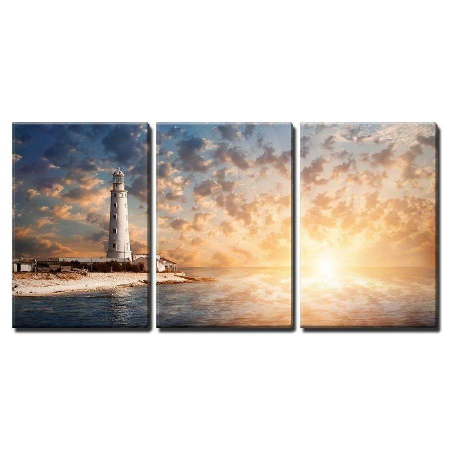 パネルアート 壁 26 灯台と美しい夕焼け-CVS - 24 インチx 36 3