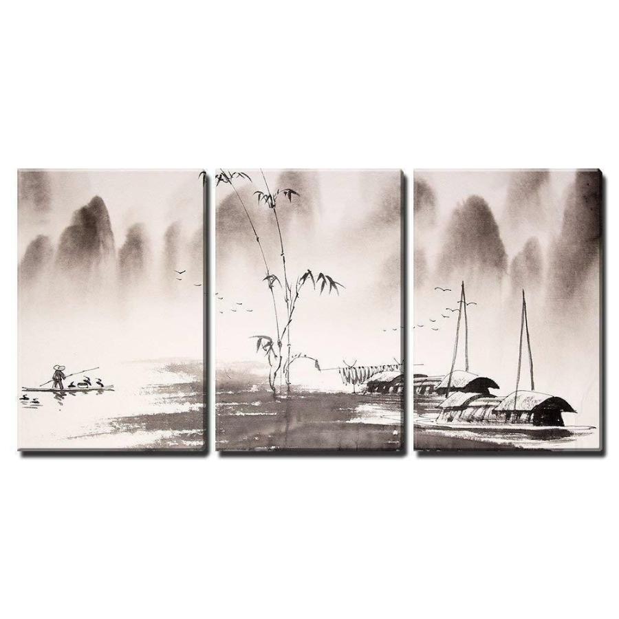 パネルアート 壁 26-中国風景インク塗装-CVS - 24 インチx 36 3 パネル 