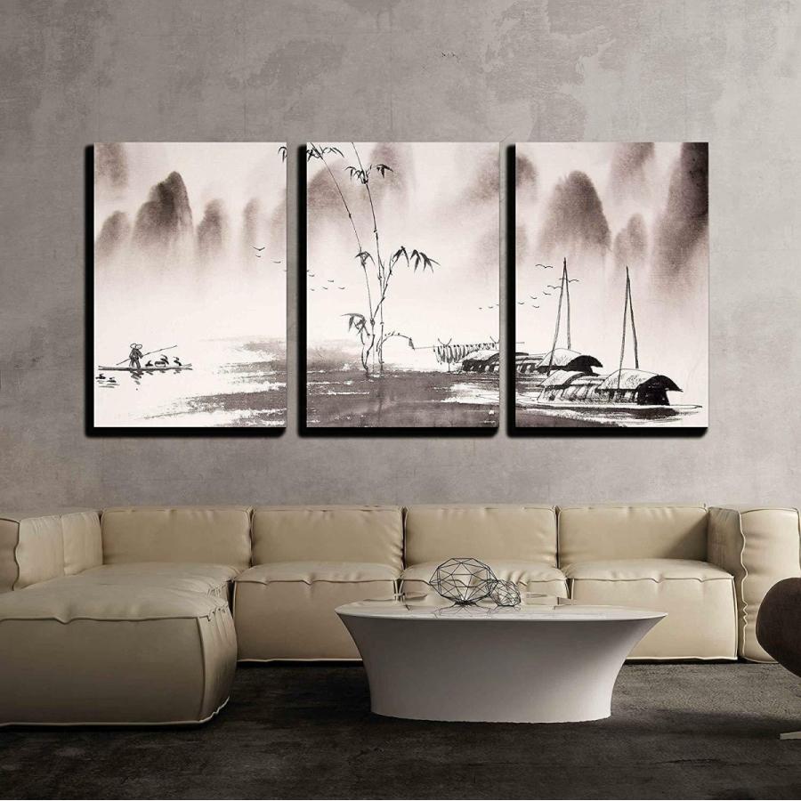 パネルアート 壁 26-中国風景インク塗装-CVS - 24 インチx 36 3 パネル 
