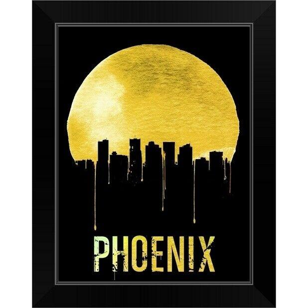 超熱 パネルアート Phoenix o show Decor- Home Phoenix 、 イエローブラックフレームウォールアートプリント Skyline ファブリックパネル