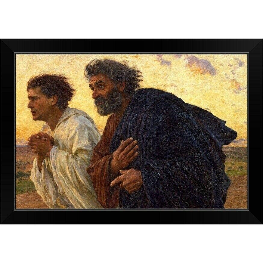パネルアート The Disciples Peter and John Running to Black Framed Wall アートプリント 家庭