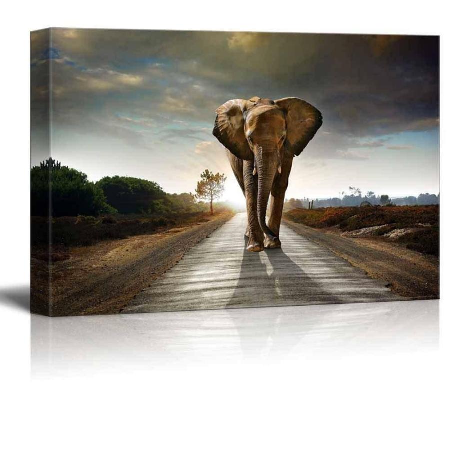 パネルアート Wall 26-Large Elephant Walking Behind a Dark Cloudy Sky-CVS - 32インチ