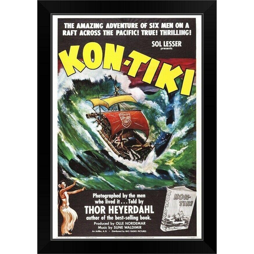 パネルアート Kon-Tiki 、 ノルウェー人ポスター 、 1950 ブラックフレームウォールアートプリント 、 ムービー ホーム デコ- show