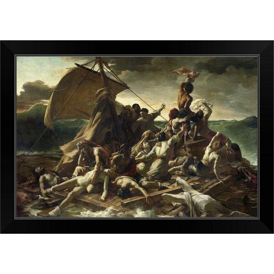 ダイアログボックス工芸 The Raft of the Medusa, 1819 ブラックフレームウォールアートプリント 、 船 ＆ 猪牙老人ホーム- show ファブリックパネル-ウォールデコレーション-家具、インテリア