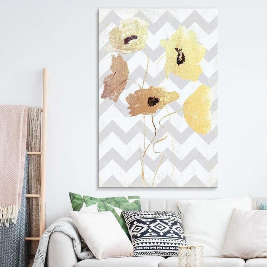 パネルアート Wall 26-Goleden Poppy Flowers on Silve Pattern Gallery-CVS - 32x48 イ