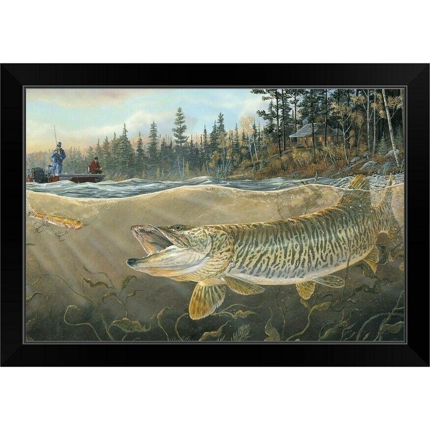 パネルアート Muskie Bay Black Framed Wall Art Print, Fishing Home Decor- show ori