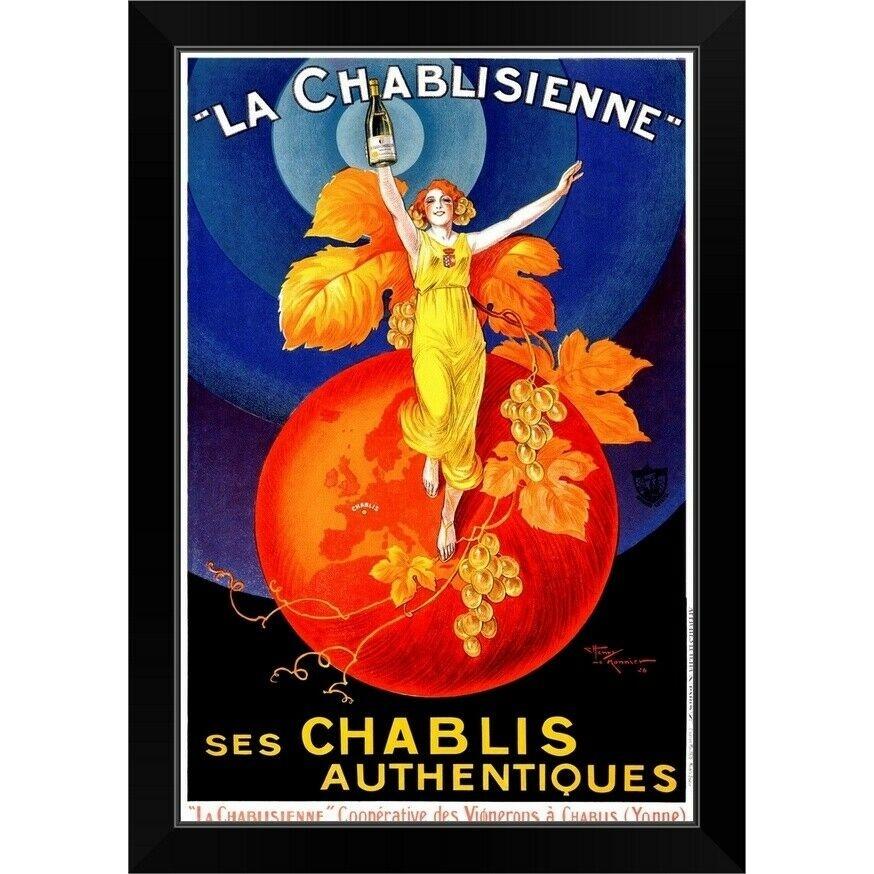 ダイアログボックス工芸 Chablisienne Chablis ワインヴィンテージブラックフレーム入り口・入口ウォールアートプリント 、 ワインホームデコ- show ウォールデコレーション-ファブリックパネル-家具、インテリア