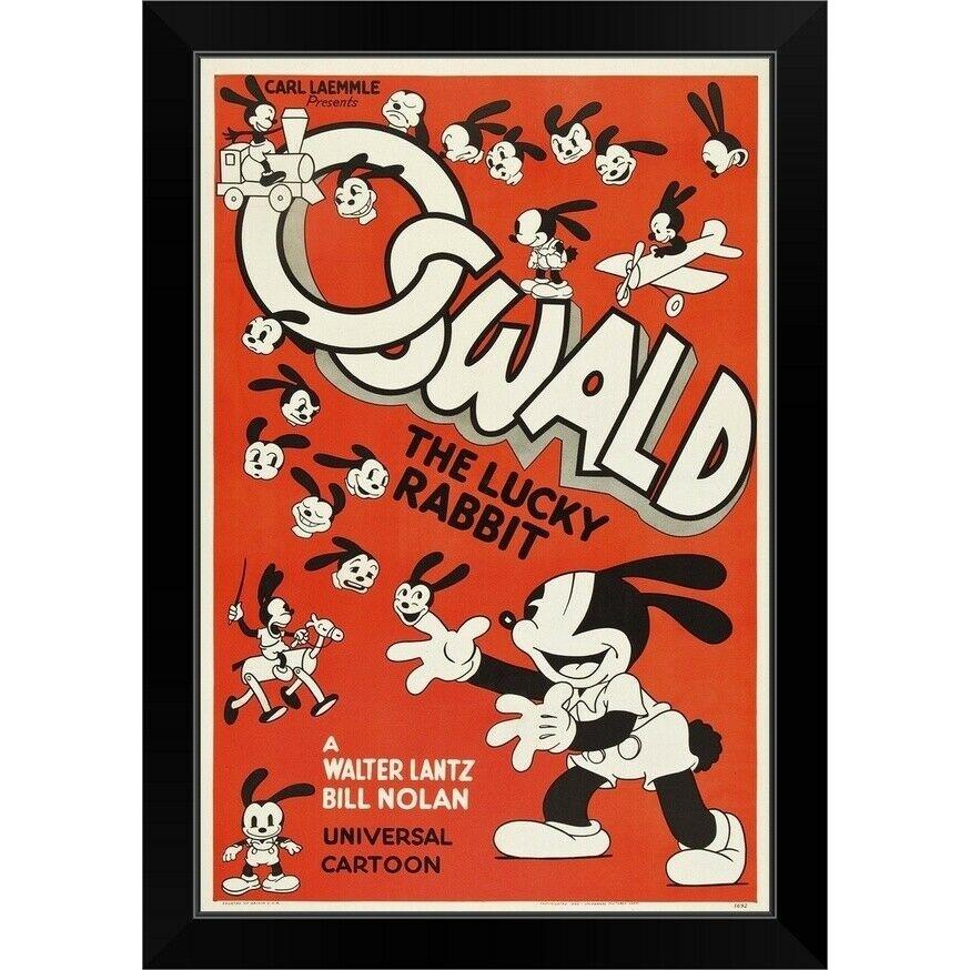 パネルアート Oswald The Lucky Rabbit-ヴィンテージブラックフレームウォールアートプリント 、 ムービー ホーム 装飾- sho