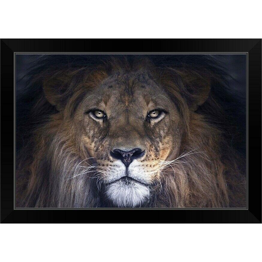 パネルアート Leo Black Framed Wall Art Print, Lion Home Decor- show original titl