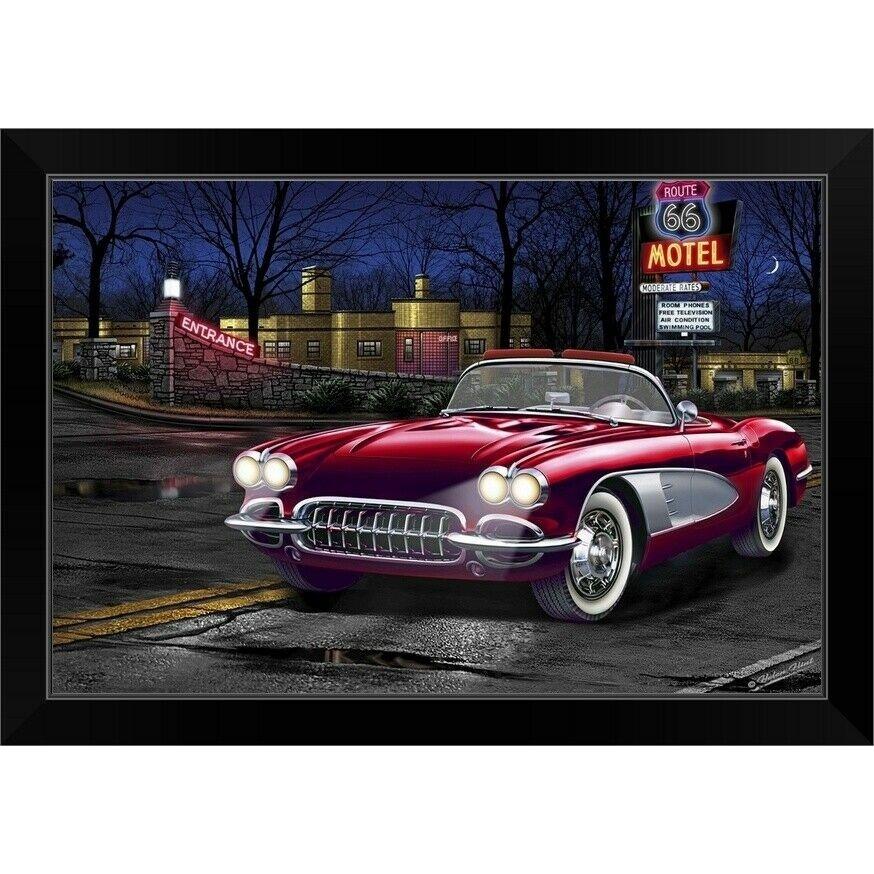 パネルアート Red Vette 66 ブラックフレームウォールアートプリント 、 カーホームデコ- show original title