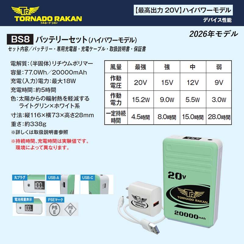 トルネードラカン 2026年モデル 20V高出力 4段階電圧切替 20000mAh