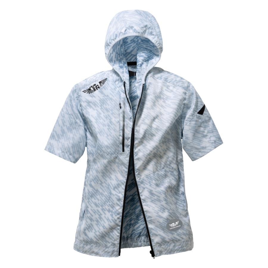 空調作業服 熱中症 熱中症対策 服のみ 白地に縦縞ストラップ柄プリント 激涼の通風性 便利な電池操作 ポリエステル100% フード付き半袖 トルネードラカン TR1671 |  | 02