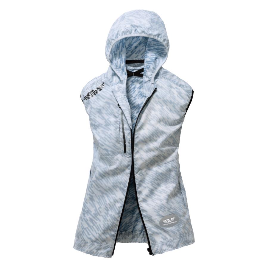 空調作業服 熱中症 熱中症対策 熱射病 服のみ 白地に縦縞柄プリント 便利な電池操作 ポリエステル100% フード付きベスト トルネードラカン TR1691 |  | 02