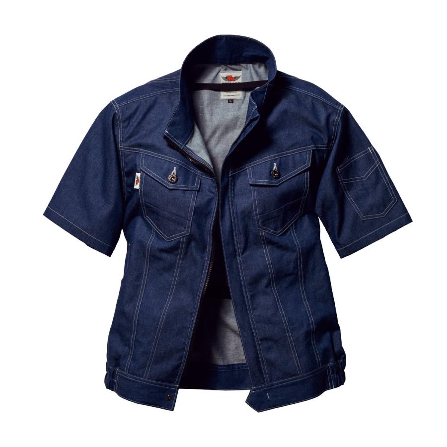 空調作業服 熱中症 熱中症対策 熱射病 服のみ 半袖ブルゾン デニム風 綿74%ポリ26% 撃涼の通風性 楽らく電池操作 トルネードラカン TR2251【在庫限り】 |  | 02