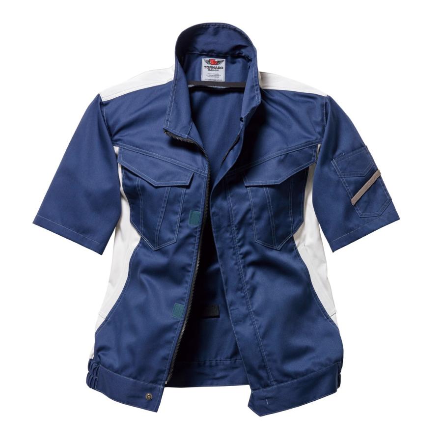 空調作業服 熱中症 熱中症対策 熱射病 服のみ 半袖ブルゾン ツートン ポリ65%綿35% 丈夫 撃涼の通風性 楽らく電池操作 トルネードラカン TR3252【在庫限り】 |  | 02