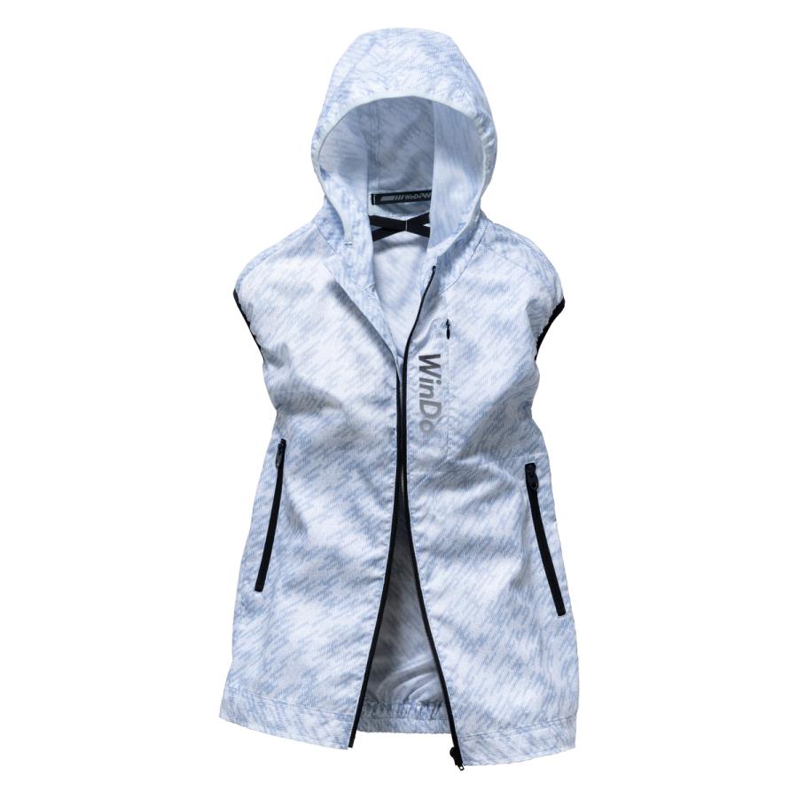 空調作業服 熱中症 熱中症対策 熱射病 服のみ フード付きベスト 白地に縦縞柄プリント 激涼の通風性 便利な電池操作 ポリエステル100% WinDo W1691【在庫限り】 |  | 02