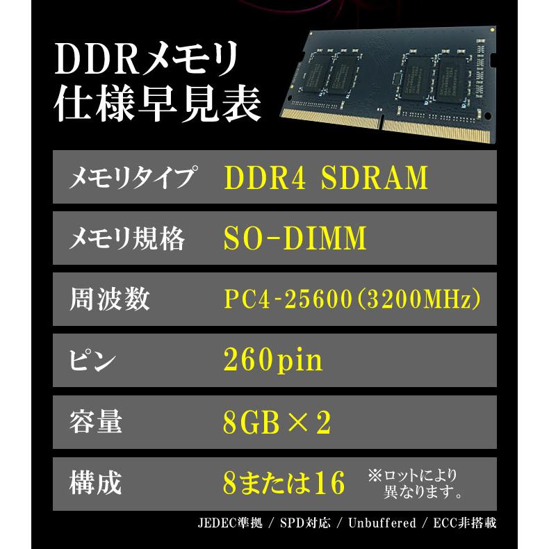 WINTEN DDR4 ノートPC用 メモリ 16GB(8GB×2枚) PC4-25600(DDR4 3200) SDRAM SO-DIMM DDR PC 内蔵 増設 メモリー 相性保証 5年保証 WT-SD3200-D16GB 5641｜windoor128｜03